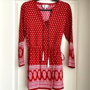 Red Paisley Long Sleeve Beach Tunic